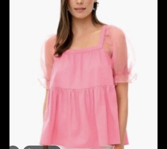 Tuckernuck Tops - NWOT Pomander Place Tuckernuck Pink Tinsley Top Blouse Sheer Puff Sleeve S